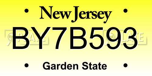 BY7B593 New Jersey License Plate