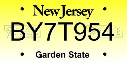 BY7T954 New Jersey License Plate