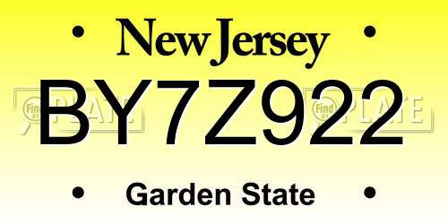 BY7Z922 New Jersey License Plate