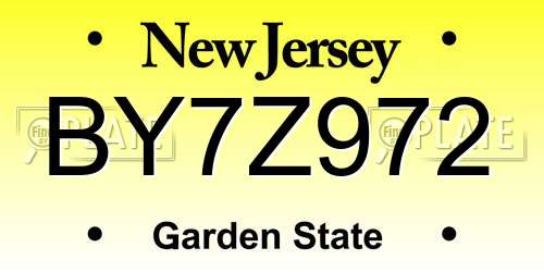 BY7Z972 New Jersey License Plate