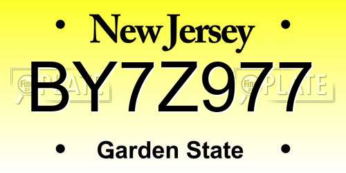 BY7Z977 New Jersey License Plate