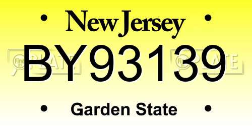 BY93139 New Jersey License Plate