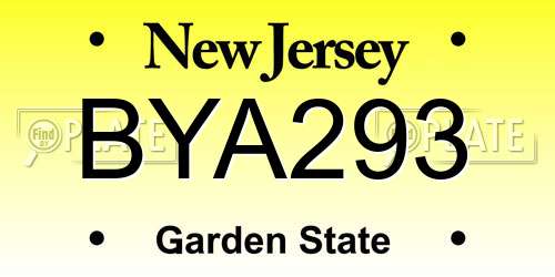 BYA293 New Jersey License Plate