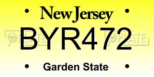 BYR472 New Jersey License Plate