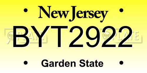 BYT2922 New Jersey License Plate