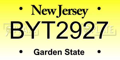 BYT2927 New Jersey License Plate