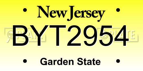 BYT2954 New Jersey License Plate
