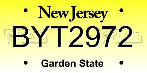 BYT2972 New Jersey License Plate