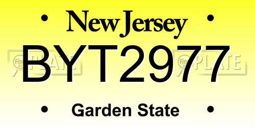 BYT2977 New Jersey License Plate