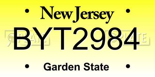BYT2984 New Jersey License Plate