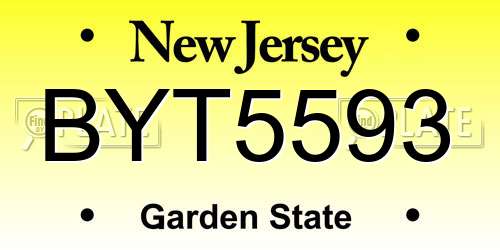 BYT5593 New Jersey License Plate