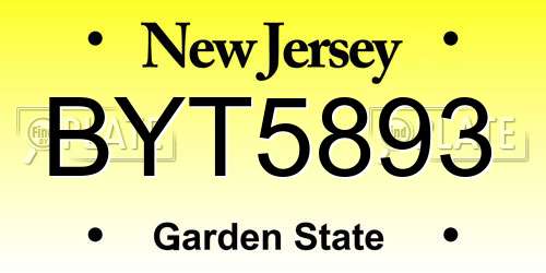BYT5893 New Jersey License Plate