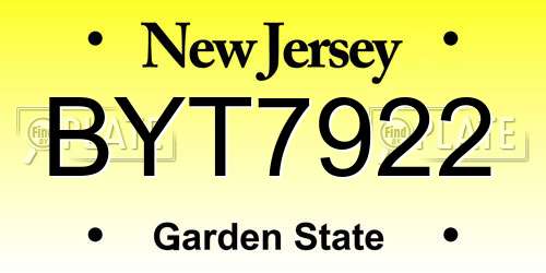 BYT7922 New Jersey License Plate