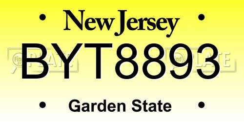 BYT8893 New Jersey License Plate