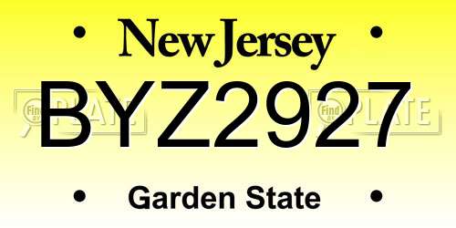 BYZ2927 New Jersey License Plate