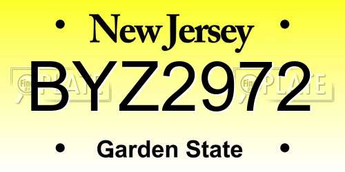 BYZ2972 New Jersey License Plate