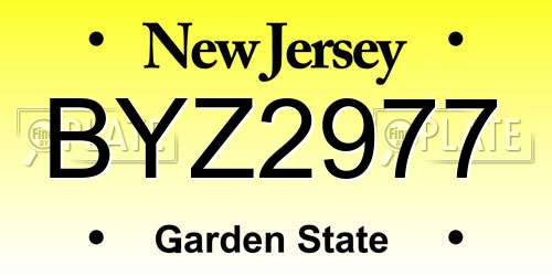 BYZ2977 New Jersey License Plate