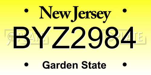 BYZ2984 New Jersey License Plate