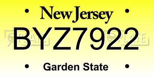 BYZ7922 New Jersey License Plate