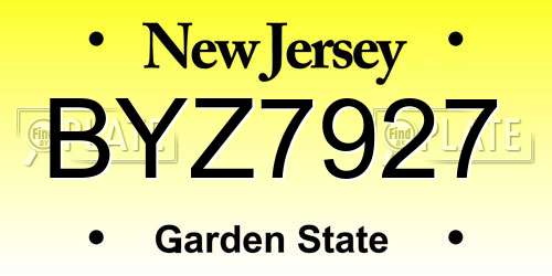BYZ7927 New Jersey License Plate