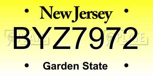 BYZ7972 New Jersey License Plate