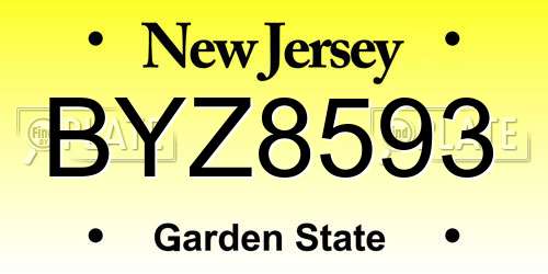 BYZ8593 New Jersey License Plate