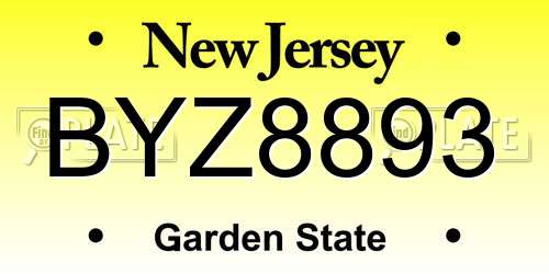 BYZ8893 New Jersey License Plate