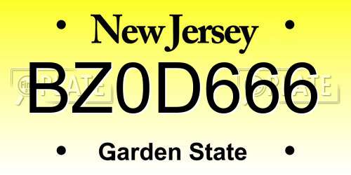BZ0D666 New Jersey License Plate