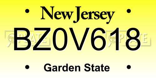 BZ0V618 New Jersey License Plate