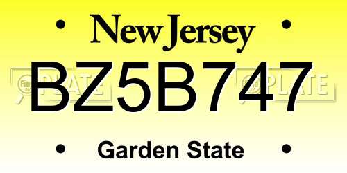 BZ5B747 New Jersey License Plate