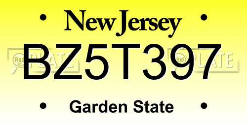 BZ5T397 New Jersey License Plate