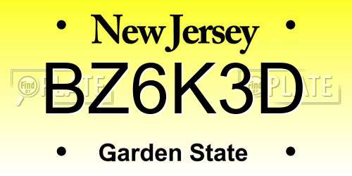 BZ6K3D New Jersey License Plate