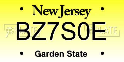 BZ7S0E New Jersey License Plate