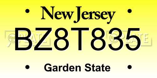 BZ8T835 New Jersey License Plate