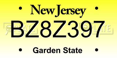 BZ8Z397 New Jersey License Plate