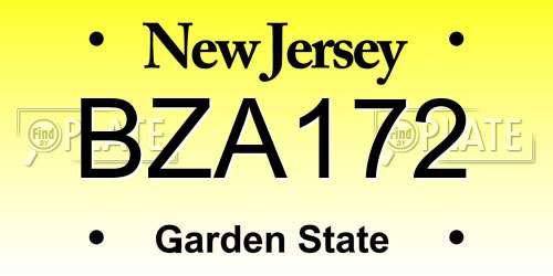 BZA172 New Jersey License Plate