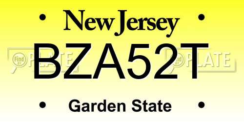 BZA52T New Jersey License Plate