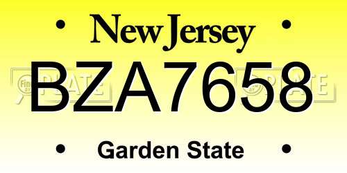 BZA7658 New Jersey License Plate