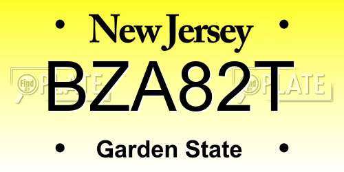 BZA82T New Jersey License Plate