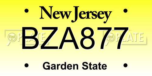 BZA877 New Jersey License Plate