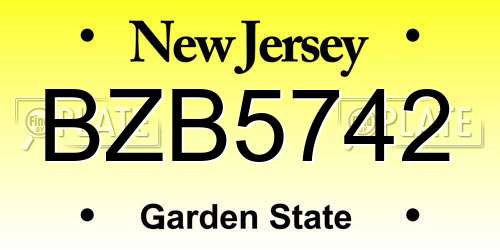 BZB5742 New Jersey License Plate