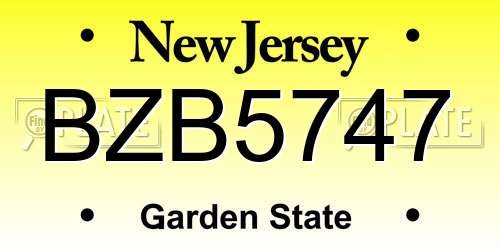 BZB5747 New Jersey License Plate