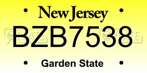 BZB7538 New Jersey License Plate