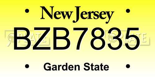 BZB7835 New Jersey License Plate