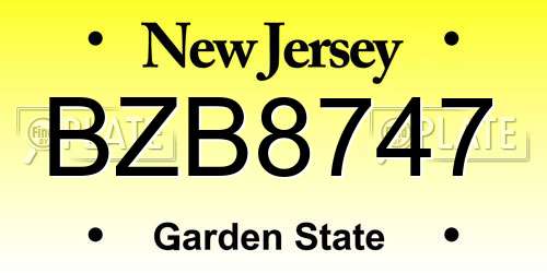BZB8747 New Jersey License Plate
