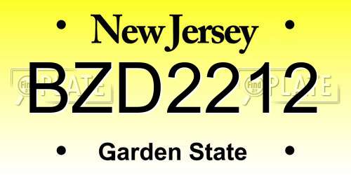 BZD2212 New Jersey License Plate