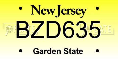 BZD635 New Jersey License Plate