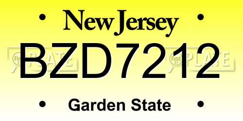 BZD7212 New Jersey License Plate