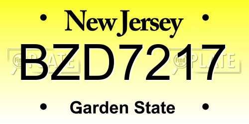 BZD7217 New Jersey License Plate