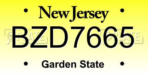 BZD7665 New Jersey License Plate